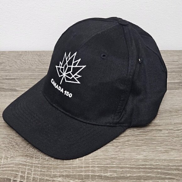CANADA 150 Logo Black Hat Cap Adjustable Strap White  Embroidery Baseball Golf - Picture 2 of 13